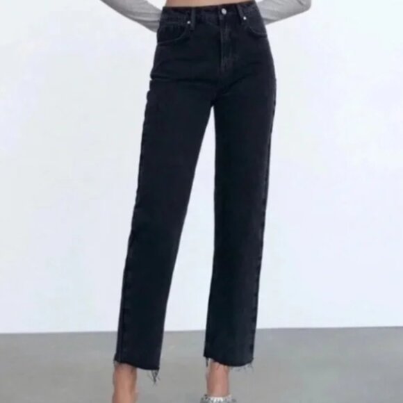 🖤 GUC Zara Black Jeans 24/07752 – Faded Black with Frayed Hem, Size 10 - Picture 1 of 4